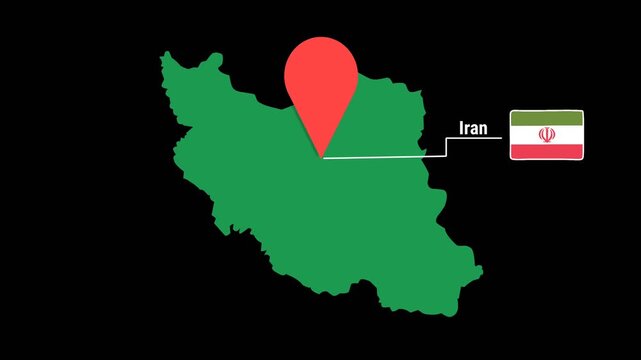 Iran Map Animation with Red Location Pin and National Flag Icon, motion graphics