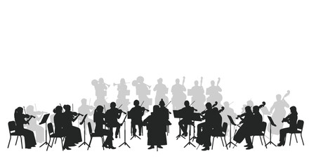 Orchestra performing with various instruments, a striking black silhouette © IMkM00i76