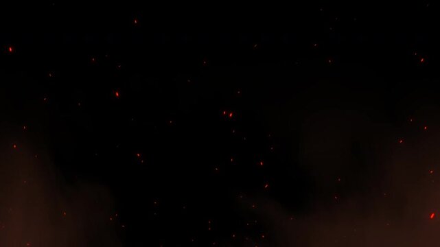 Realistic orange smoke fire sparks rising up 4k stock embers particles glow burning effect suitable for overlays, backgrounds, visual effects, motion graphics, and atmospheric scenes.