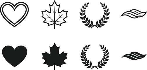Obraz premium Icon bundle with hearts leaves maple leaves and laurel wreaths