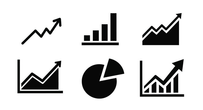 Financial data charts and graphs presented in a black silhouette