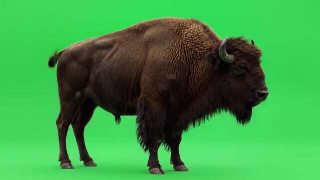 Majestic American Bison Standing on a Green Screen Background