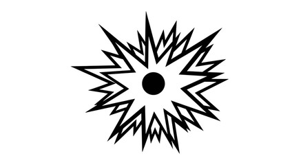 Abstract Explosion Starburst Icon with Black Dot, Isolated White Background © Ahmat