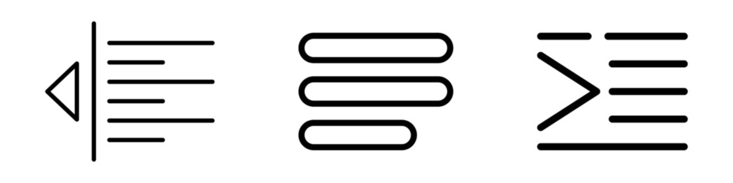 Vector icon set showing various text alignment and list formatting options