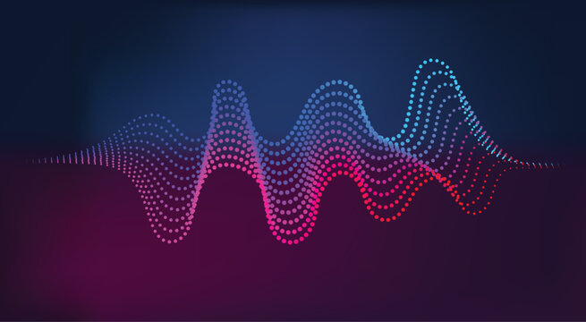 Abstract colorful dotted wave on dark gradient background sound waveform digital audio signal visualization technology design