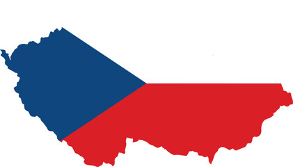 Obraz premium Czech Republic map outline filled with the national flag colors blue white and red on a white background isolated Keywords: Czech Republic, map, outline