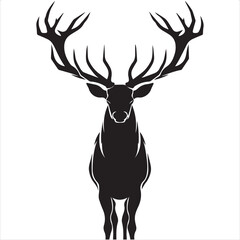 A cute brown reindeer buck head silhouette and wild elk stag antler vector illustration featuring a nature-inspired animal horn design for hunting or Christmas wildlife graphics © Taslima
