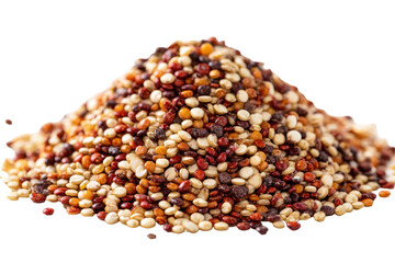 Pile of mixed quinoa seeds isolated on transparent background. Pile of tri-color quinoa seeds isolated on white background.