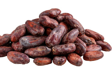 Obraz premium Pile of raw cocoa beans isolated on transparent background. Pile of cocoa beans with texture isolated on white background.