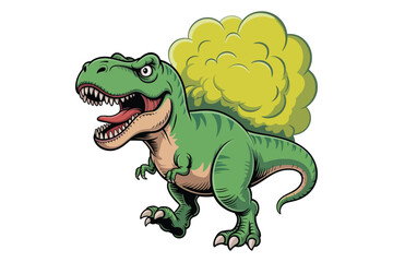 Fototapeta premium A cheerful green tyrannosaurus rex is depicted roaring with a puff of smoke emanating from its open mouth high-quality professional.