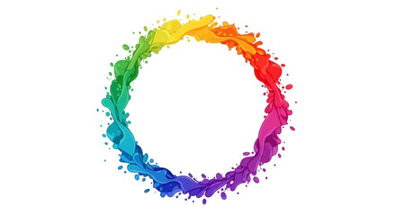 Colorful Holi Festival Day Frame with rainbow paint splatters on a white background, featuring a vibrant circular design