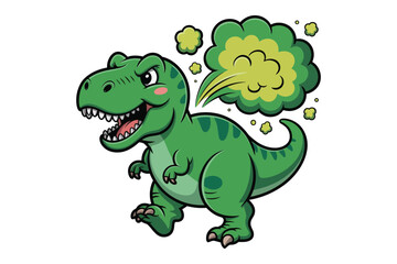Fototapeta premium A cheerful green tyrannosaurus rex is depicted roaring with a puff of smoke emanating from its open mouth high-quality professional.