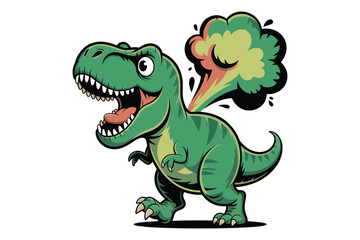 Fototapeta premium A cheerful green tyrannosaurus rex is depicted roaring with a puff of smoke emanating from its open mouth high-quality professional.