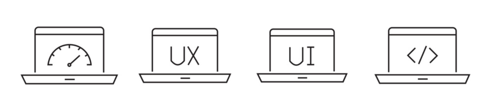 Web Development and UI/UX Design Laptop Line Icon Set