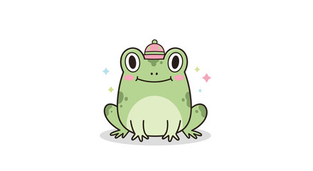 Fototapeta premium Cute cartoon frog wearing a hat