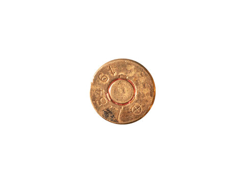 7.62&times;51 mm cartridge case head with visible markings is isolated.