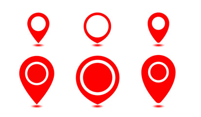 Red Pin Point Location and GPS Symbol icon variations with solid circle style for navigation and mapping on transparent background.