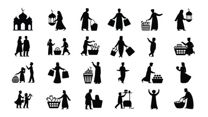Silhouettes of businessmen walking in various poses with briefcases conveying professionalism and daily office commute