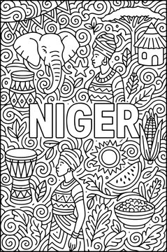Niger hand drawn vector illustration doodle art line art coloring page for kids