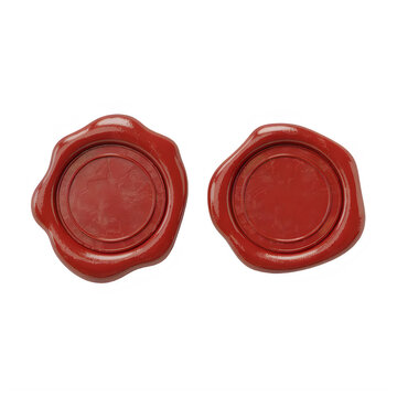 Two red wax seals with circular impressions isolated on a transparent background