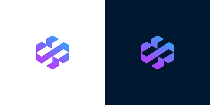 Abstract geometric logo concept featuring a modern 3D design with a vibrant purple and blue gradient, ideal for innovative technology, digital solutions, and professional branding