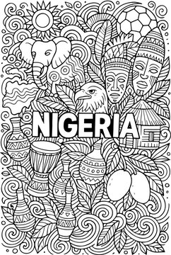 Nigeria hand drawn vector illustration doodle art line art coloring page for kids