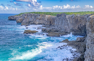North coast of Grande Terre with cliff near plage de la Porte d'Enfer- Caribbean island Guadeloupe
