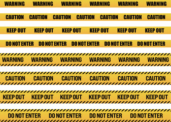 危険・注意のテープのベクター素材　Yellow and black caution tape set for warning and no entry Vector illustration Barrier tape design