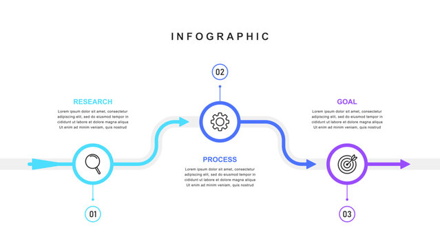 Business success arrow infographic with icons and 3 steps, timeline roadmap template for process, strategy, goal achievement, and corporate growth presentation design