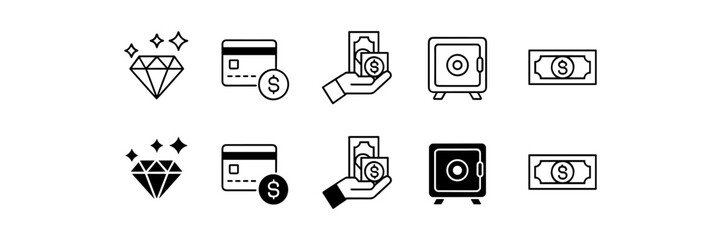 Money icon set. Dollar and Euro symbol. Vector illustration.