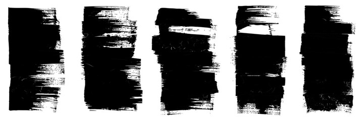 Set of grunge rolled ink stamp textures handmade with brayer. Letterpress vintage rough irregular rectangle vertical backgrounds Linocut relief printing shapes vector illustration