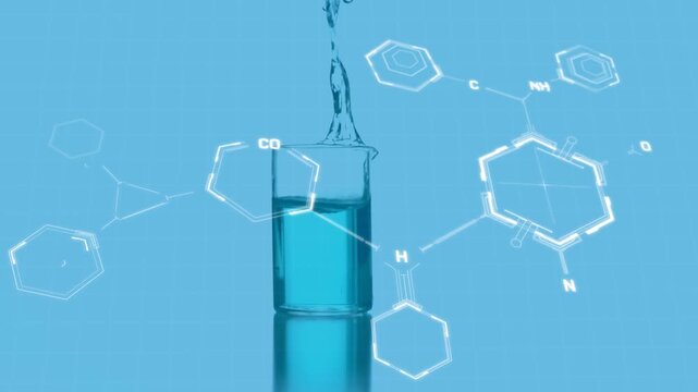 Animation of chemical icons over beaker
