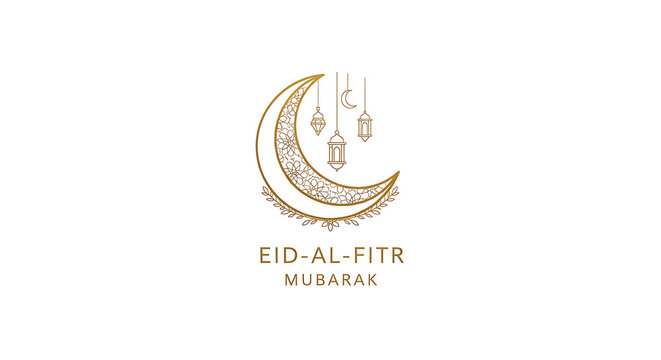 Traditional crescent moon logo with arabic calligraphy for qurbani or eid al-adha celebration isolated on transparent background