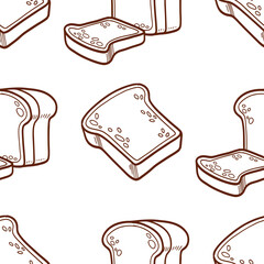 Slices of brick bread line art on white seamless pattern background