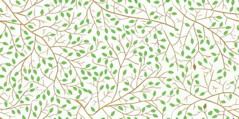 Delicate branches with vibrant green leaves create a seamless pattern © Rakesh