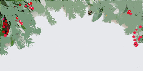 Festive holiday arrangement of evergreen branches berries and pinecones © Rakesh