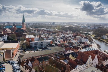 Naklejka premium Lübeck, Germany, City View with Cathedral