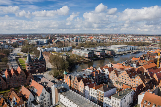 L&uuml;beck, Germany, City View with Holsten Gate