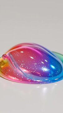 Rainbow Colored Gel Slime Blob on White Surface.