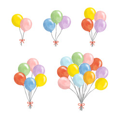 Colorful balloon bouquet elements in watercolor design