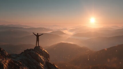 Obraz premium Person reaching for sun on mountain