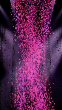 Vibrant magenta confetti cascade against a dark background creating a dynamic and celebratory atmosphere perfect for event marketing music festivals or abstract design projects