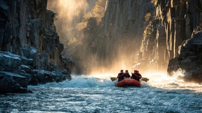 Rafting adventure through rocky canyon water