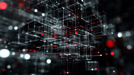 Fototapeta premium Futuristic 3D digital structure showcasing interconnected grids in a vibrant, abstract representation.