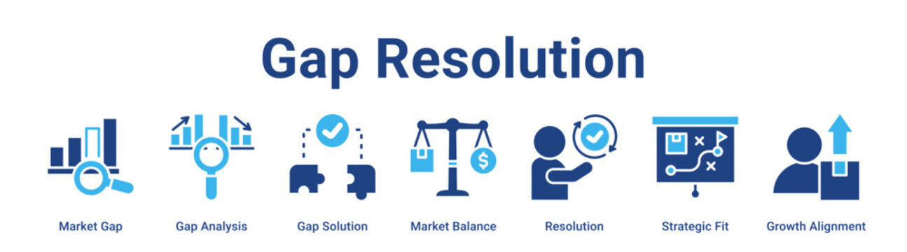 Gap Resolution web banner icon vector illustration concept for business with icon of Market Gap, Gap Analysis, Gap Solution, Market Balance, Resolution, Strategic Fit.