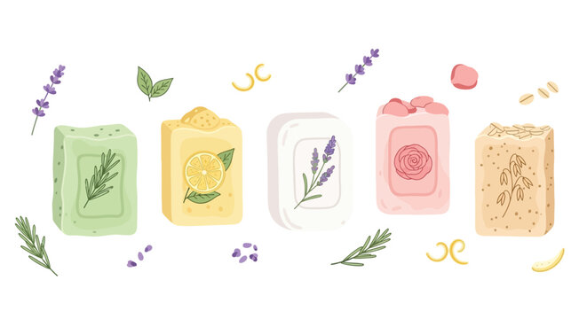 Handmade soap illustration natural herbal collection