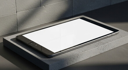 Obraz premium Modern smartphone with blank screen on concrete stand