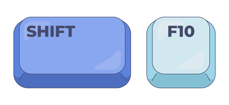 Shift F10 computer keyboard shortcut. Context menu. Alternative to right mouse click. Accessibility tool. Hotkey combo buttons for pc and laptop. Fast software efficiency. Flat vector illustration