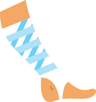 Leg with a medical bandage applying compression for injury recovery