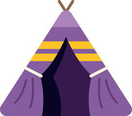 Purple wigwam dwelling with yellow stripes, symbolizing indigenous culture and travel outdoors © anatolir